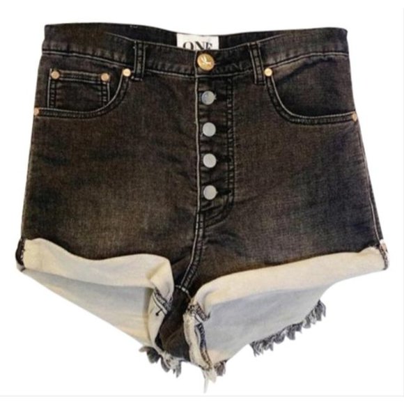 One Teaspoon Gray High Waist Button Front Denim Shorts 26 - Picture 1 of 8